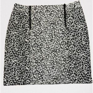 Ann Taylor Mini Skirt Double Zipper Animal Print Black White Size 6P